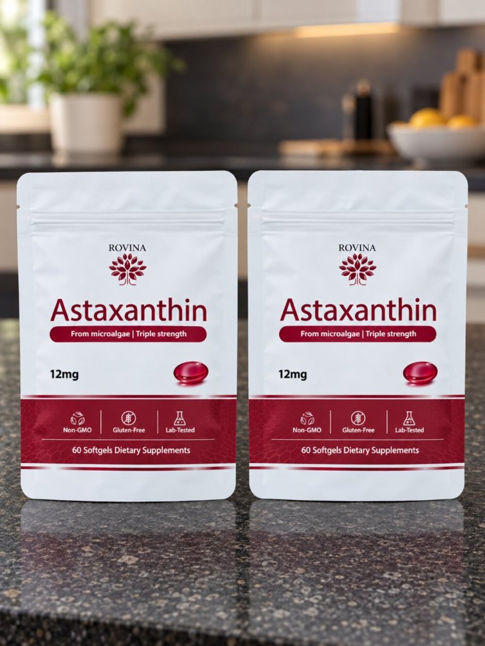 rovina astaxanthin new in bags. 12MG 60 supplements